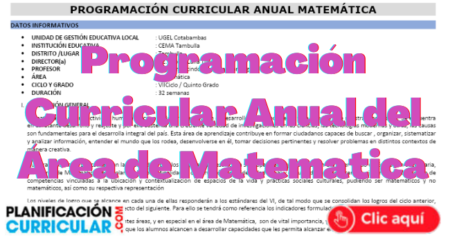 Programación Curricular Anual del Área de Matematica